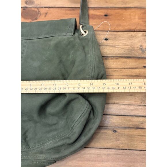 Talbots Suede Saddle Hobo Duffel Bag Large Moss Green Giftable NWOT - Picture 5 of 9